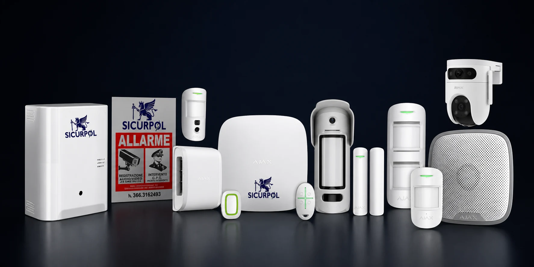 Kit di prodotti per allarme e videosorveglianza con centrale, sensori, sirena e telecamere