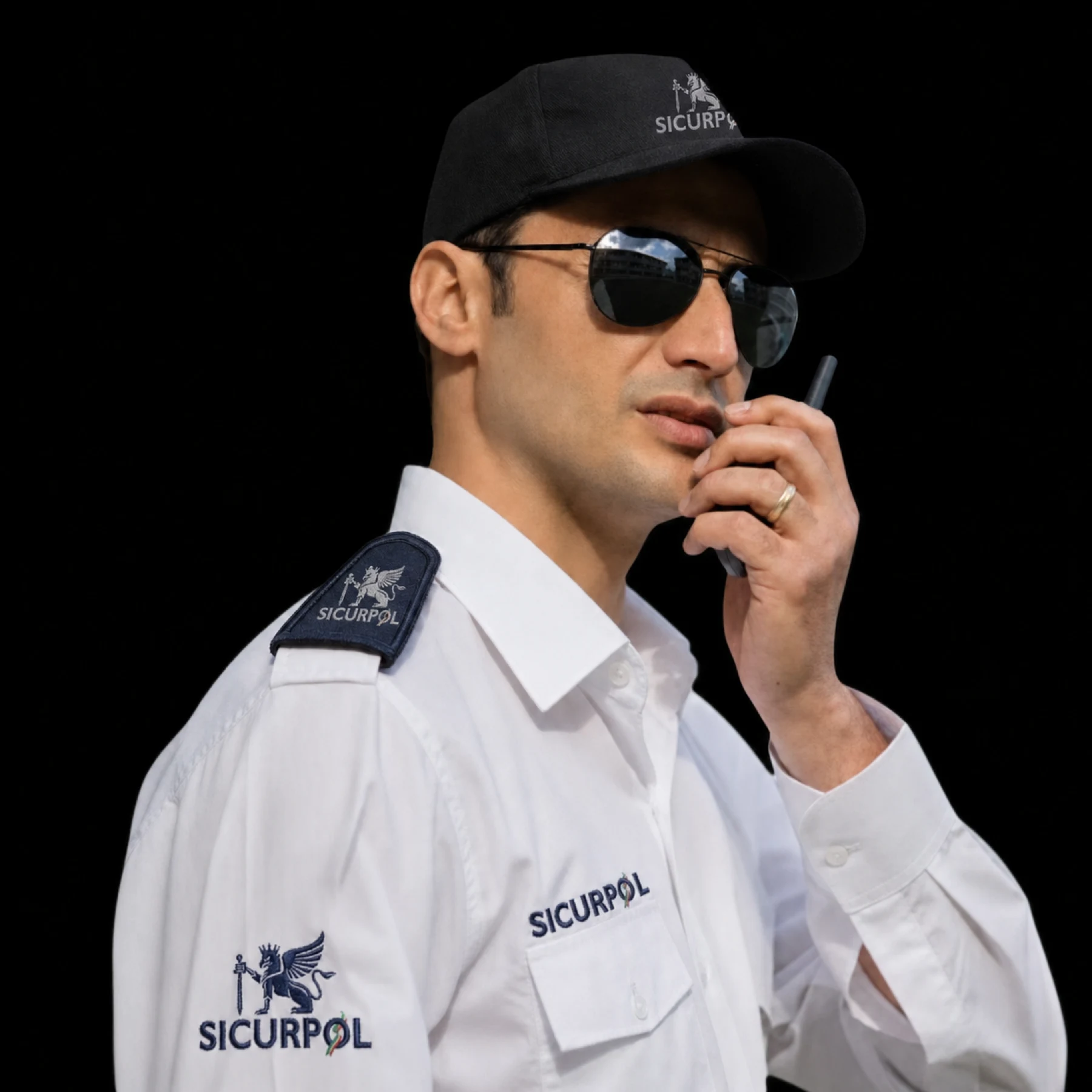 Operatore SICURPOL in uniforme durante un servizio di controllo